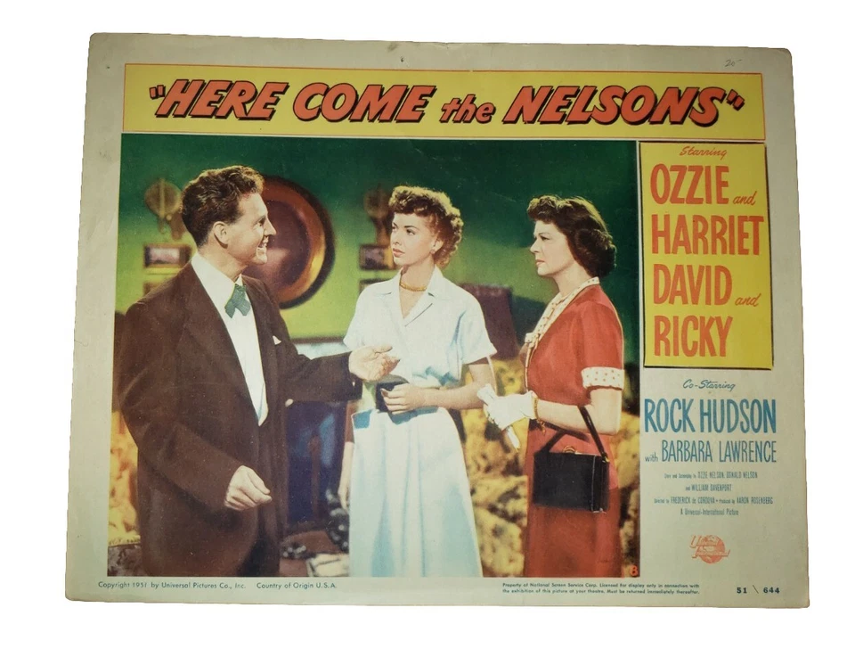 1951 Ozzie & Harriet Filme Piloto de TV "Here Come the Nelsons" Cartão de Lobby Original  - Imagem 1 de 1