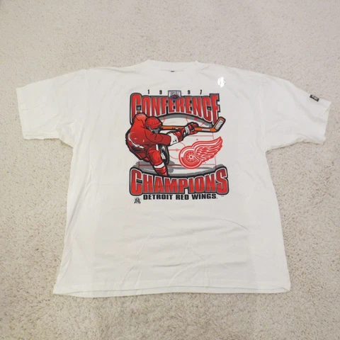 VINTAGE Detroit Red Wings Shirt Mens 2XL White STARTER Conference Champ 1997 USA Cover