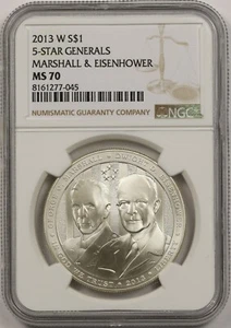 2013-W 5 Star Generals Marshall Eisenhower $1 NGC MS 70 Modern Commemorative - Picture 1 of 4