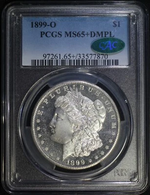 1899 O Morgan Silver Dollar PCGS MS65+DMPL CAC Deep Mirror Prooflike B&W Mirrors - Image 1 of 2