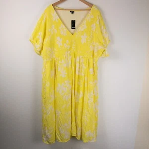 Torrid Dress Womens Size 5X Yellow Midi Swiss Dot Shirred Floral Emma Smocked - Picture 1 of 13