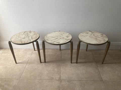 VTG MCM GOLD SPIDER LEG NESTING STACKING TABLES FAUX MARBLE TOP 15” SET OF 3 Cover