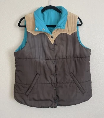 Chaleco Roper Vintage Grande Para Hombre Reversible Marrón Tostado Turquesa Logo Bolsillos Leer Foto 1 de 4