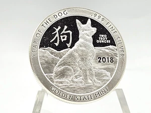 2018 2oz .999 Fine Silver Golden State Mint "Year Of The Dog" Round *IN CAPSULE* - Picture 1 of 3