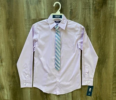 IZOD~NUEVO~lavanda pálida, camisa de vestir con botones y corbata~talla para niño mediana-10/12~NUEVO CON ETIQUETAS Foto 1 de 4
