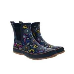 WESTERN CHIEF Women's Chelsea Rain Boots Blue Floral Dragonflies NIB Size 8 - Picture 1 of 6