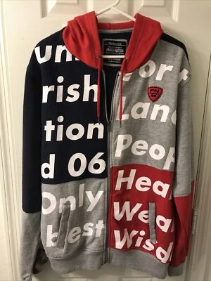SUDADERA CON CAPUCHA PARISH NATION XL - Chaqueta para hombre - HALUD RIQUEZA Y SABIDURÍA - rojo blanco azul gris Foto 1 de 4