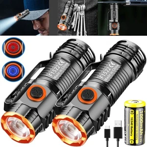 Tactical EDC XHP50 LED Rechargeable Flashlight Compact Magnetic Pocket Torch Lot - Picture 1 of 18