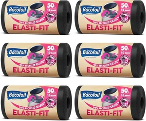 Forros para contenedores Bacofoil Elasti-Fit - Bolsas para contenedores recicladas de 50 L, 6 rollos (60 bolsas) - Fugas - Imagen 1 de 6