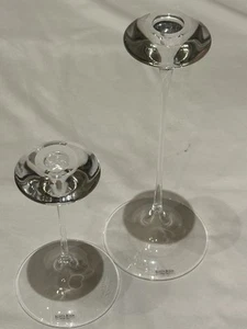 Kosta Boda Crystal Fanfare 7” and 11” Candle Holder Candlesticks Set Of 2 - Picture 1 of 9