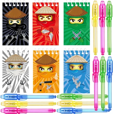 Favores de fiesta ninja | 12 bolígrafos de tinta invisibles y 12 mini blocs de notas | Ninja Party Goodi Foto 1 de 4