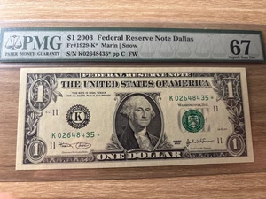 FR. 1929-K* 2003 $1 FW *STAR* FRN PMG 67 Superb Gem Uncirculated  - Picture 1 of 2