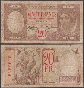 Tahiti (Papeete) Banque L'Indochine, 20 franchi, ND (1928), VF++ bordo diviso P-12 - Foto 1 di 1