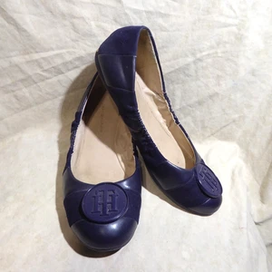 🩰 Tommy Hilfiger Ballet Flats sz 8 M Navy Blue Leather & Suede; Logo Emblems - Picture 1 of 16