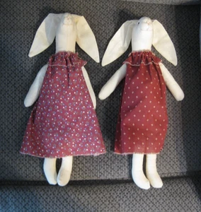 2er Set Vintage Handarbeit Osterhase Hase Schlappohr Stoffpuppe Volkskunst 1989 - Bild 1 von 7