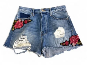 FRAME Denim Le Original Floral Embroidery Distressed Shorts Size 28 USA Made - Picture 1 of 16