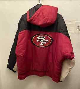 Vintage NFL Starter Jacket San Francisco 49ers 90s Red Black White Medium Hooded