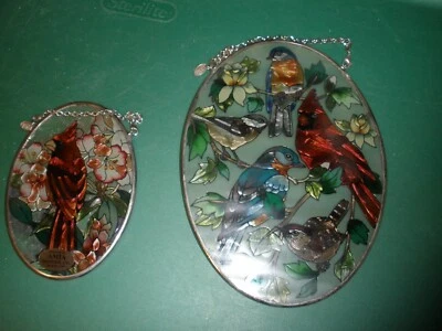 Lot of 2 Amia Oval Hand Painted Stained Glass Suncatcher Cardinal Birds Vintage - Image 1 of 4