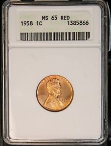 1958 P Lincoln Wheat Cent Penny ANACS MS 65 Red PQ! Soap Box Holder