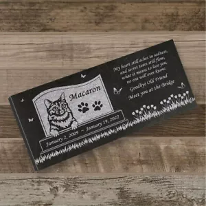 Personalized Cat Memorial - Granite Stone Pet Grave Marker - 6x12 - Macaron - Picture 1 of 9