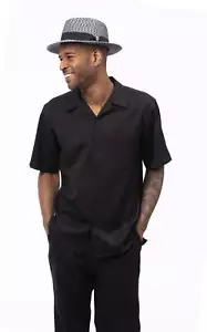 Montique BLACK Walking Suit 2 Piece Solid Color Short Sleeve Set MED-33 WAIST - Picture 1 of 2