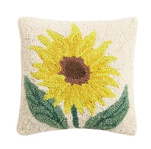 Peking Handicraft 30JES1577C10SQ Sunflower Hook Pillow 10-inch Square Wool an... - Picture 1 of 1