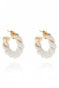 (SIN IMPUESTO ADUANERO) BOTTEGA VENETA Pendientes Twist circle cuero blanco y plata - Imagen 1 de 8