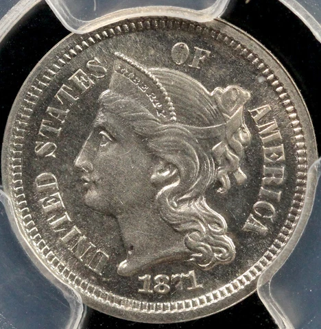 1871 3cn Proof Three Cent Nickel PCGS and CAC PR 66+ Cover