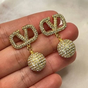 VALENTINO Crystal Fashion Pave Geometric Gold Square Dangle Earrings - Picture 1 of 3