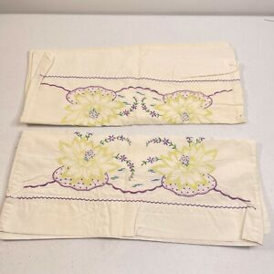 vtg pillowcase pair std purple lily floral 28x17  retro boho cotton 