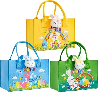 Pack de 3 Bolsas de Pascua con Asas, Fieltro Reutilizable Bolsa de Regalo Conejito Pascua NUEVO Foto 1 de 3