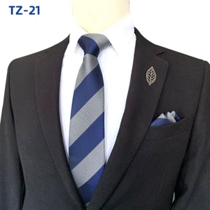 Classic Striped Blue White Jacquard Weave Men's Tie Necktie Pocket Square Set - Picture 1 of 1