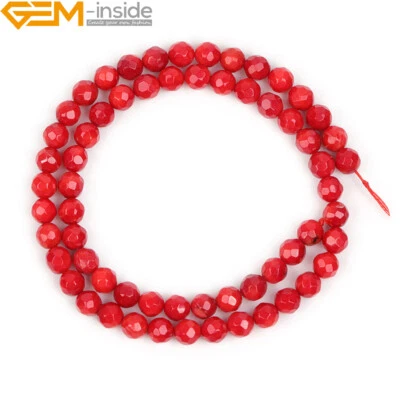 Cuentas facetadas de coral rojo 15" - hilo para hacer joyas de piedras preciosas sueltas redondas teñidas" Foto 1 de 4