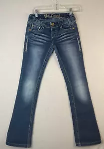 Wall Flower Girls Vtg Blue Denim Stretch Bootcut Jeans Embroidered Sz 3 - Picture 1 of 14