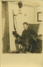 Hunter with fox hide &amp; rifle antique photo