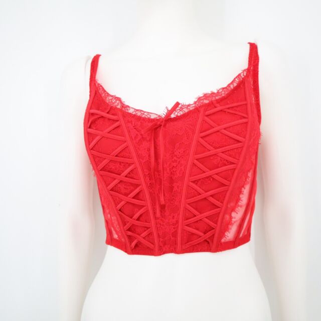 Red Transparent Floral Lace Zipper Corset Top Padded Cup Body
