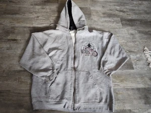 VINTAGE Top Heavy Men Sweatshirt XL Gray Hoodie Full Zip Grunge Biker Y2K READ - Picture 1 of 20