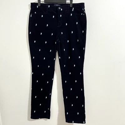 Talbots Simply Flattering Corduroy Pants Size 14 Navy Blue Owl Print Embroidered - Image 1 of 4