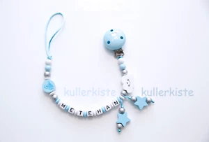 ☆ Schnullerkette mit Namen Jungen ★ Wolke ☆ Tugra ★ Stern Babygeschenk ☆ blau ★ - Bild 1 von 1