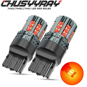 2pcs 7443 7440 7444 NEW Red LED Turn Signal Tail Brake Light Bulbs Error Free - Foto 1 di 11
