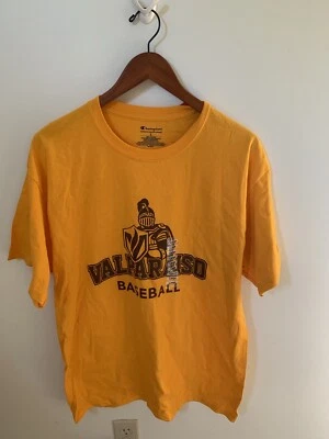 Champion Mens Size L Valparaiso Crusaders Baseball Shirt Yellow Mascot Adult NEW - Image 1 of 4