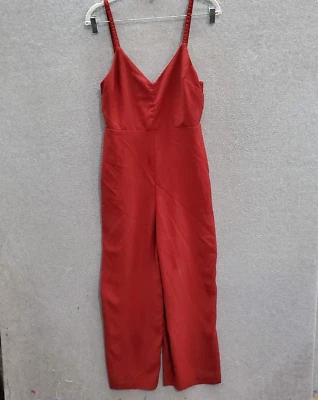Madewell Women Jumpsuit 4 Red Wide Leg Cropped Sleeveless Smocked 25" Inseam - Image 1 of 4