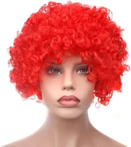 Unisex Adults Red Curly Afro Footie Supporters Party Wig Fancy Dress One Size - Picture 1 of 3