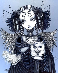 Persian White CAT Gothic Angel Signed PRINT Blue FAERIE ELIZABETH Myka Jelina - Picture 1 of 4