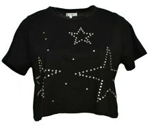 Women's Plus size Black Crop Top 100% Cotton Star Sparkly Rhinestone T-shirt NWT