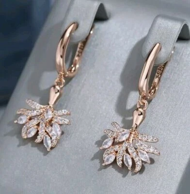 Luxus Ohrringe Ohrhänger 585er Rolled Roségold Walzgold Blattform mit Zirkonia - Bild 1 von 4