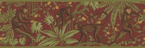 Tropical Jungle Monkey in the Trees on Red Wallpaper Border CR061192B - Picture 1 of 1