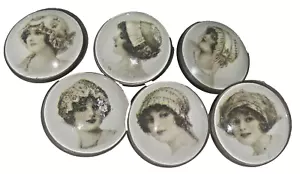 Juego de 6 botones de foto vintage de cúpula de vidrio hechos a mano para damas hechos en EE. UU. - Imagen 1 de 4