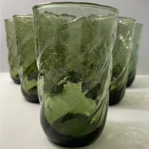 6 anciens verres à eau gobelet Imperial Crinkled #851, perle vert avocat HTF - Photo 1/7