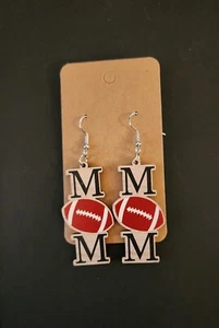 Womens Mother's Accessories Gift Earrings Football Mom Wooden - Picture 1 of 2